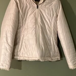 Original Nicole Miller Cream Reversible Zip Up Jacket Medium Women's
